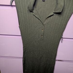 Ribbed Sleeveless Polo Dress in Olive Green rW & Co